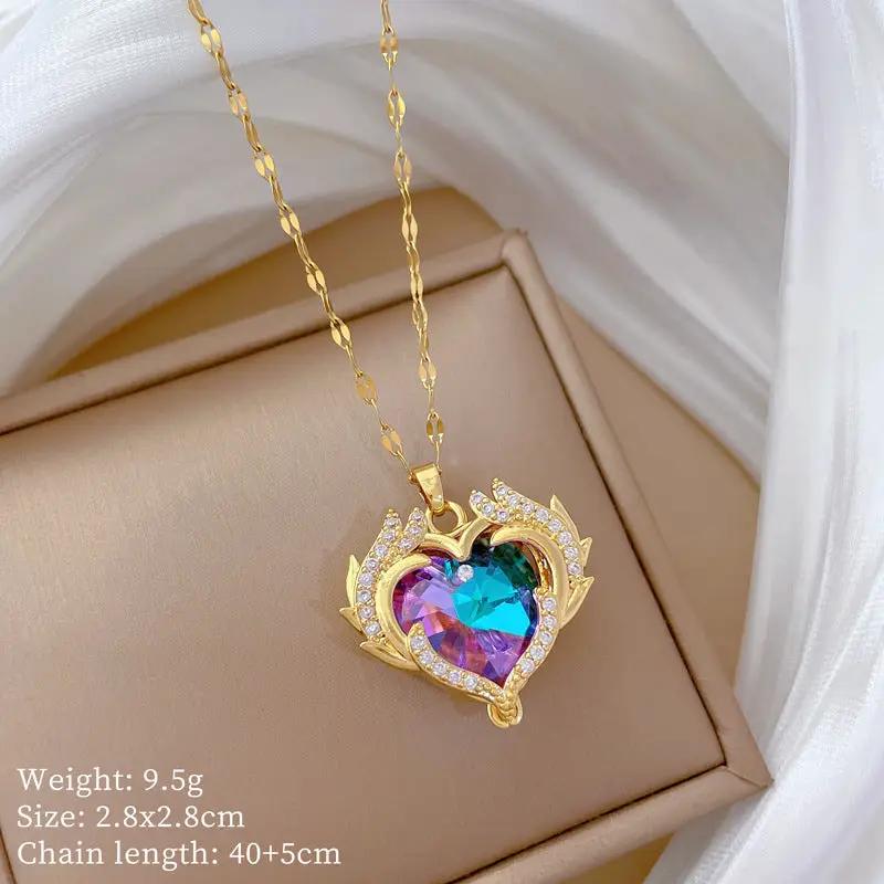 Mystic Big Heart Gold Crystal Necklace by Poppy Gifts