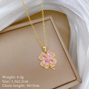 Sakura Clover Gold Crystal Necklace by Poppy Gifts