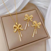 Celeste Bow Gold Necklace & Earrings Set by Poppy Gifts