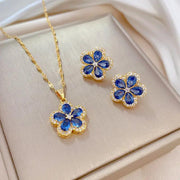 Sapphire Blossom Gold Crystal Necklace & Earrings Set by Poppy Gifts