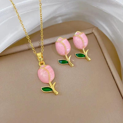 Poppy Gifts Jewellery Blush Tulip Gold Necklace & Earrings Set Blush Tulip Gold Necklace & Earrings Set