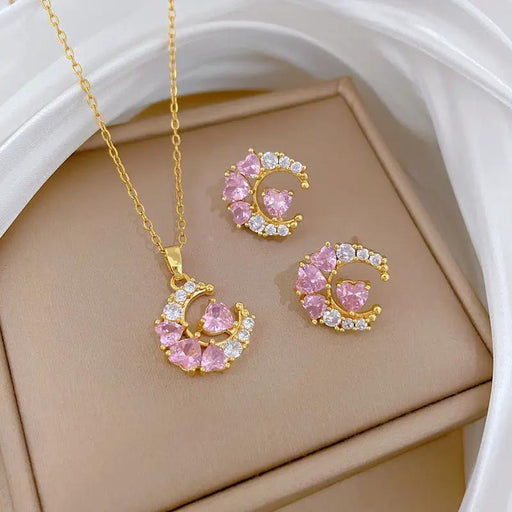 Poppy Gifts Jewellery Pink Celestia Gold Crystal Necklace & Earrings Set Pink Celestia Gold Crystal Necklace & Earrings Set