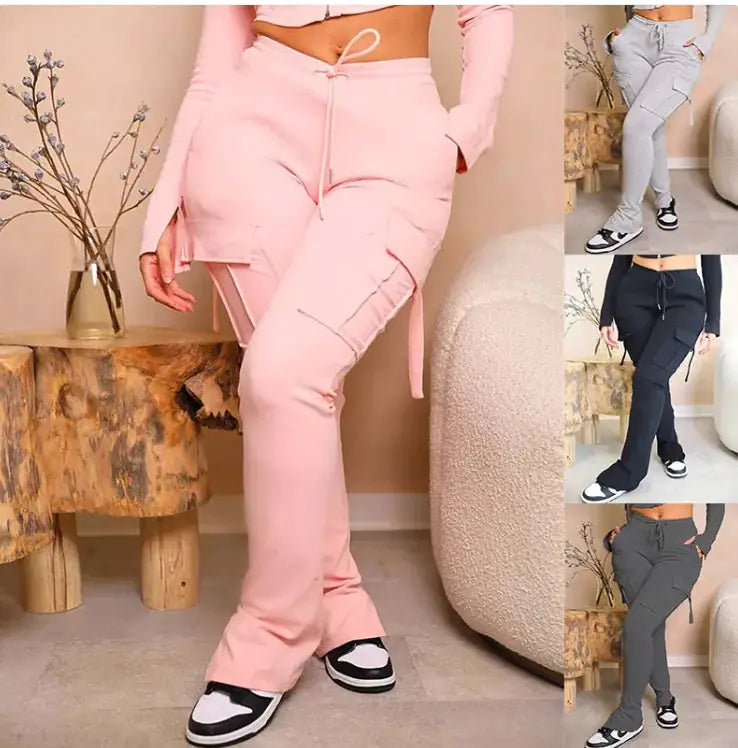 High-Waist Utility Cargo Pants for Women - Wide Leg Multi-Pocket Drawstring Pants by Mead's Supply & Equipment Outfitters limited