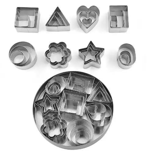 Mini Stainless Steel Cookie Dough Moulds 24 Piece Set Parent-Child Interactive Fruit and Vegetable Baking Clay Cutters by Resin Art NZ