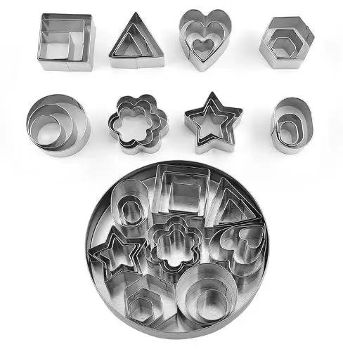 Mini Stainless Steel Cookie Dough Moulds 24 Piece Set Parent-Child Interactive Fruit and Vegetable Baking Clay Cutters by Resin Art NZ