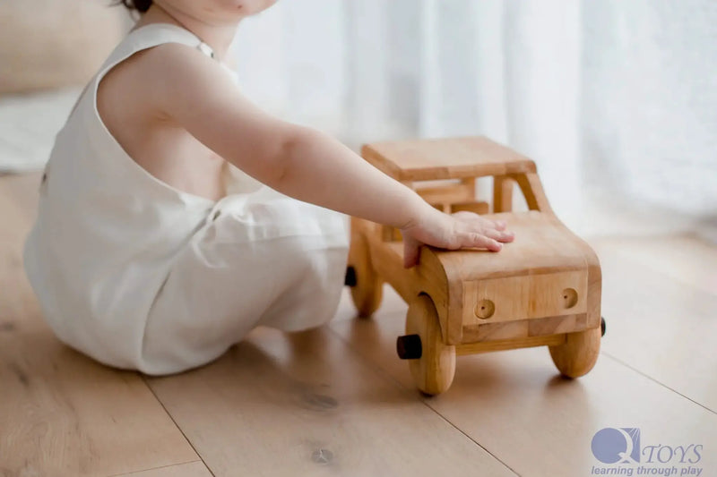 Wooden Natural Car - QToys | Wooden Toy NZ by Curious Moonbeam