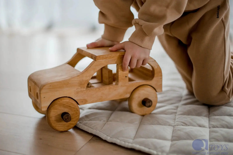 Wooden Natural Car - QToys | Wooden Toy NZ by Curious Moonbeam