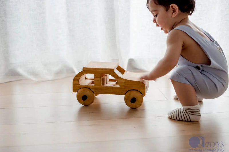 Wooden Natural Car - QToys | Wooden Toy NZ by Curious Moonbeam