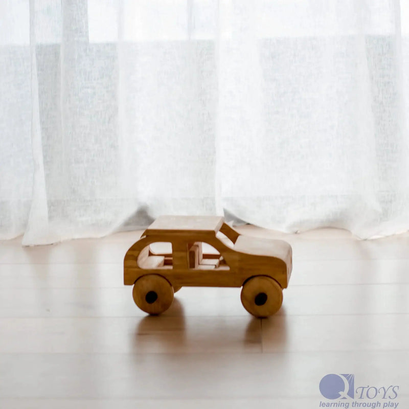 Wooden Natural Car - QToys | Wooden Toy NZ by Curious Moonbeam