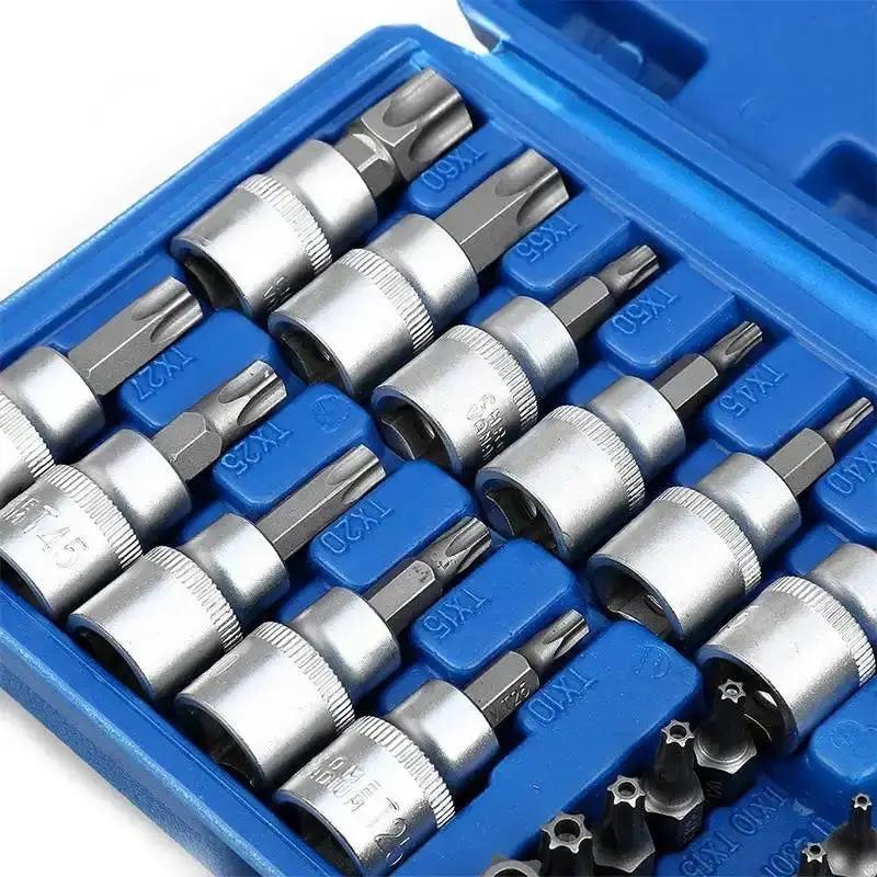 34X E Torx Socket Set Female Start Bit External Hex Torque Tool Garage Car 3/8" by salelink.co.nz