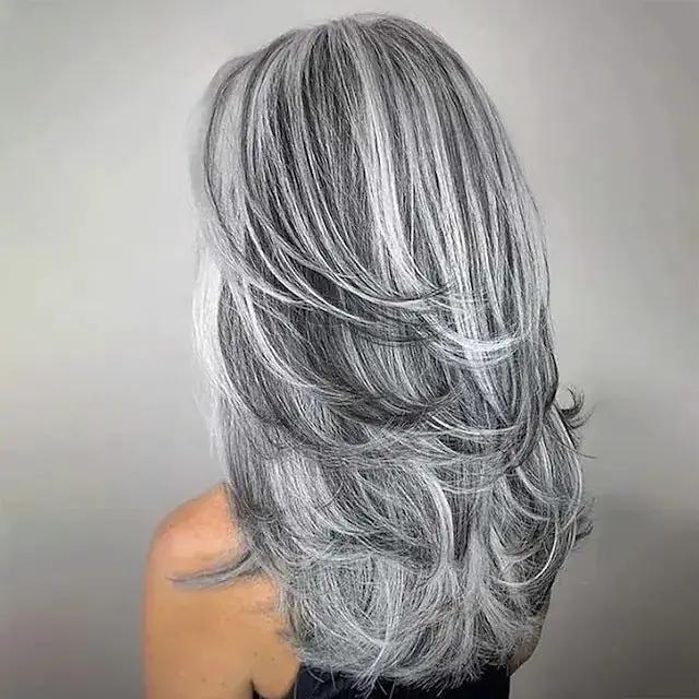Women Wig with Hat Blond Synthetic Hair Full Wigs High Quality - Silver by dealonline.co.nz