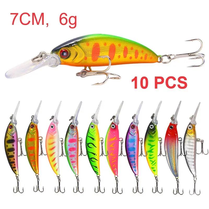10 Pack Fishing Lures Hard Baits, 3D Eyes Minnow Fishing Lures 7cm 6g by dealonline.co.nz