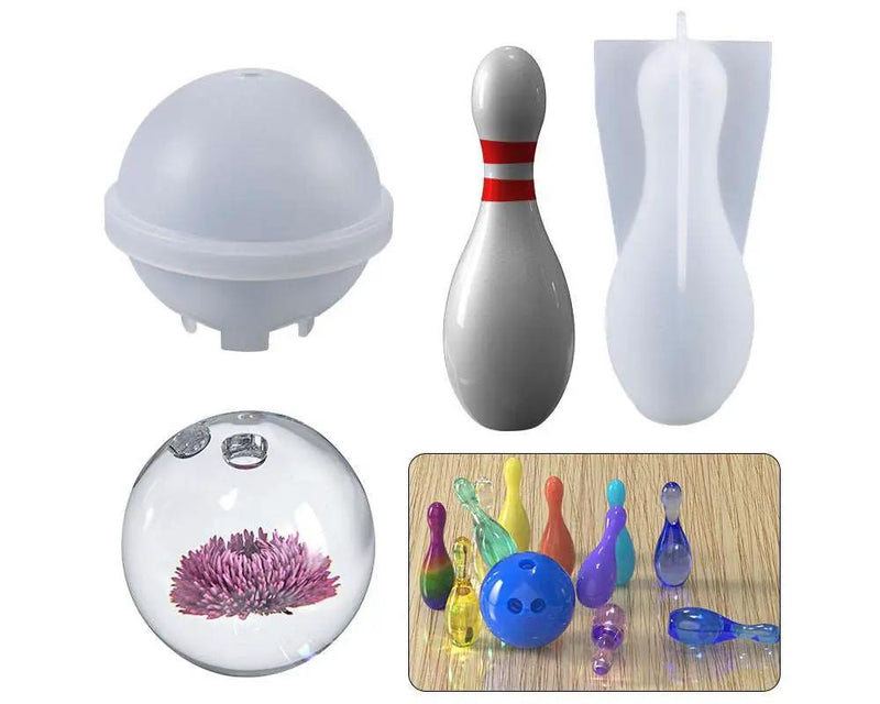 Bowling Resin Mould, Bowling Pin and Ball Silicone Mould Crystal Sphere Round Casting Moulds for Mini Desktop Bowling Game by Resin Art NZ