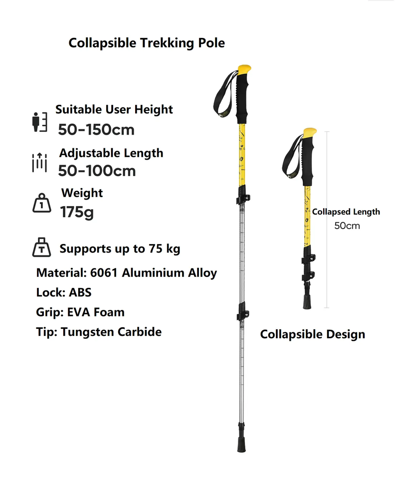 Ecotrek Telescopic Trekking Poles – Collapsible Hiking Sticks for Users up to 150 cm PRI50128 by ECOTREK