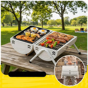 Portable Charcoal Grill Smoke Barbecue Grill Lockable Lid Wooden Handle by dealonline.co.nz