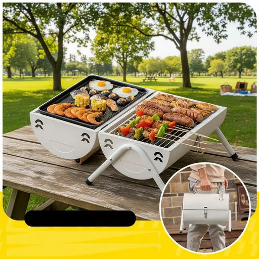 Portable Charcoal Grill Smoke Barbecue Grill Lockable Lid Wooden Handle by dealonline.co.nz
