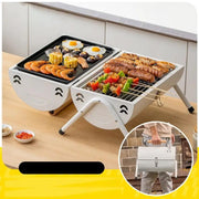 Portable Charcoal Grill Smoke Barbecue Grill Lockable Lid Wooden Handle by dealonline.co.nz