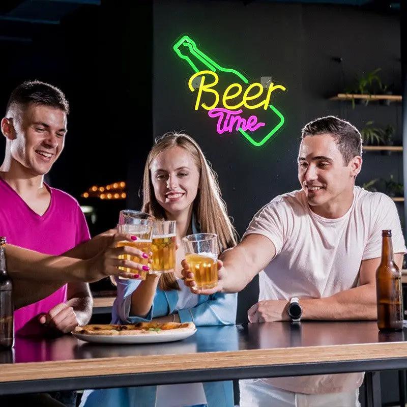 Neon Sign LED Tube Handmade Visual Bar Pub Club Wall Decor Ligh Beer Time by dealonline.co.nz