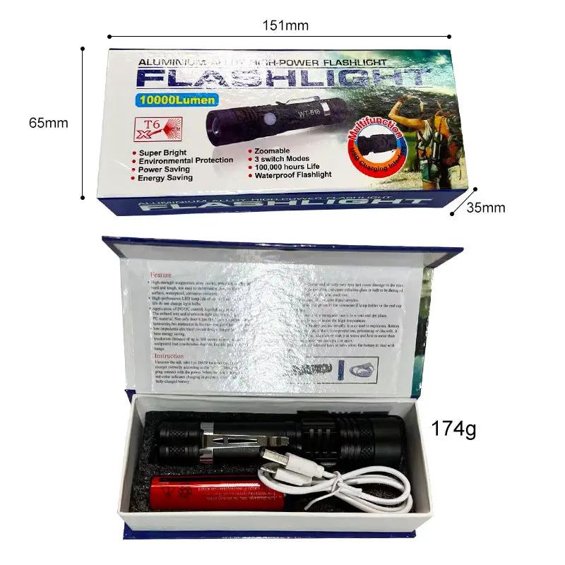 LED Torch Rechargeable High Lumens Flashlight with 18650 Battery by dealonline.co.nz