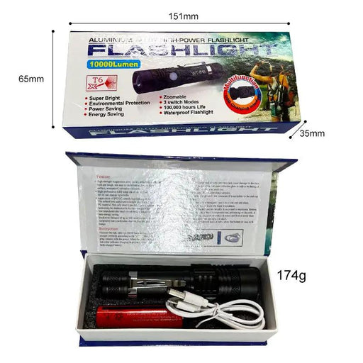LED Torch Rechargeable High Lumens Flashlight with 18650 Battery by dealonline.co.nz