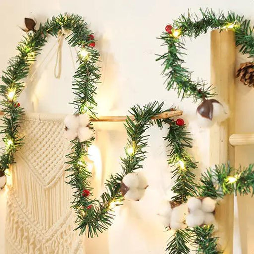 5M Artificial Christmas Wreath Green String Lights Cotton Pine Cones by salelink.co.nz