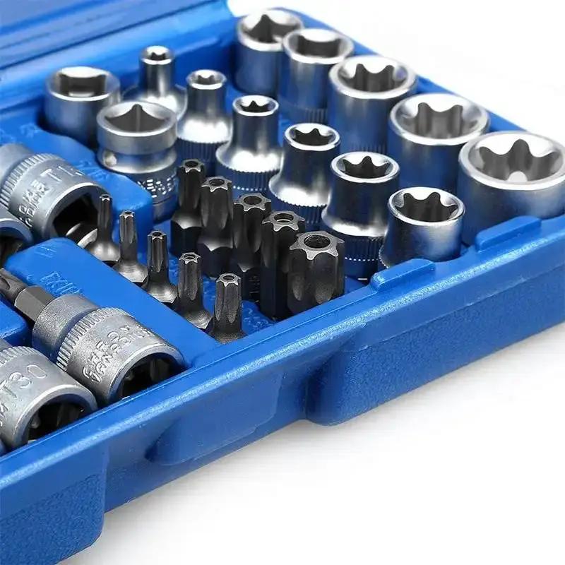 34X E Torx Socket Set Female Start Bit External Hex Torque Tool Garage Car 3/8" by salelink.co.nz