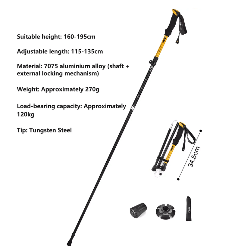 Hiking Poles Foldable 110–135 cm – 7075 Aluminium Trekking Poles PRI50119 by ECOTREK