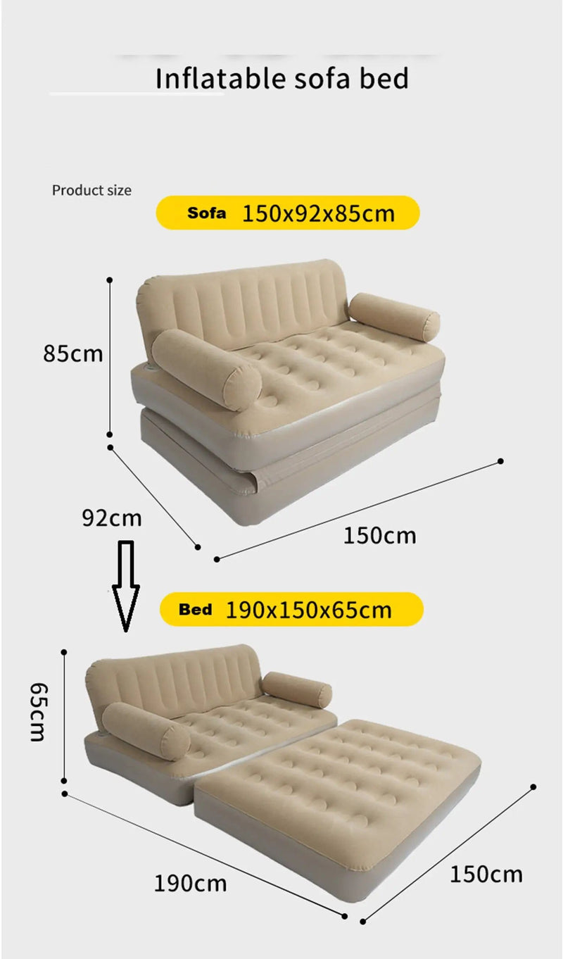 2-in-1 Inflatable Sofa Bed – Double Air Couch with High Backrest and Built-in Pump LX9521 by ECOTREK