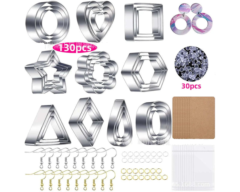 130 Piece DIY Clay Earring Cutter Polymer Clay Cutter Colourful Clay Earring Accessories Mould by Resin Art NZ
