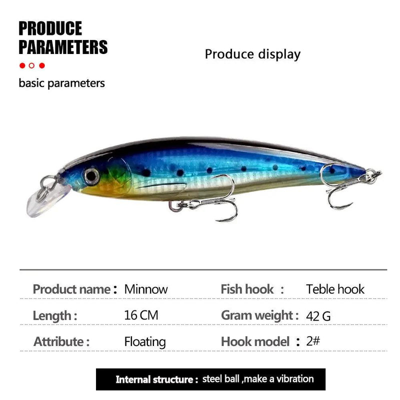 6 Pack Fishing Lures Hard Baits, 3D Eyes Minnow Fishing Lures 16cm 42g by dealonline.co.nz