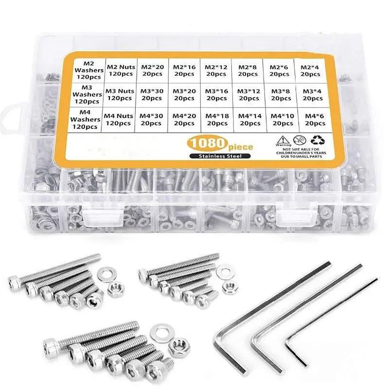 1080Pcs M2 M3 M4 Hex Button Head Socket Screw Stainless Steel by salelink.co.nz