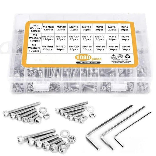 1080Pcs M2 M3 M4 Hex Button Head Socket Screw Stainless Steel by salelink.co.nz