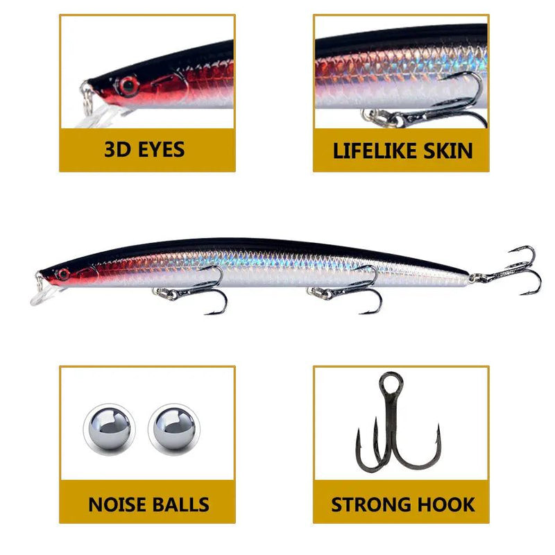 10pcs/p Large Fishing Lures 18cm Hard Bait Lures with Treble Hook Lifelike by dealonline.co.nz