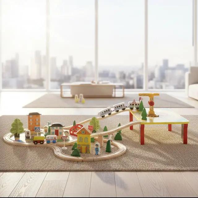 78 Pcs Wooden Railway Track Toy Early Educational Manual Control Car Set Gift by dealonline.co.nz