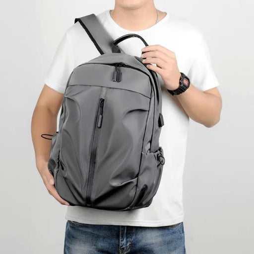 Travel Backpack Computer Bag USB Charging Water Resistant - Grey by dealonline.co.nz