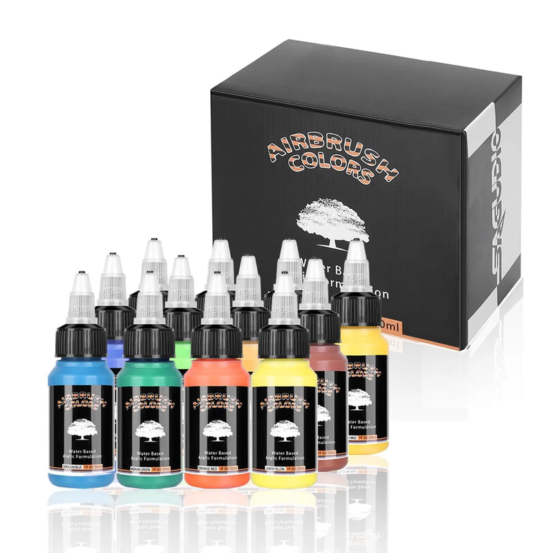 12 Colours 30ml Acrylic Airbrush Paint Set by salelink.co.nz