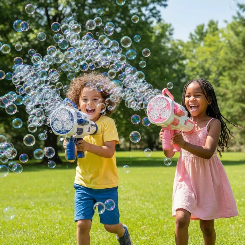 Large Rechargeable Rocket Bubble Gun + Flashlight (43cm) by dealonline.co.nz