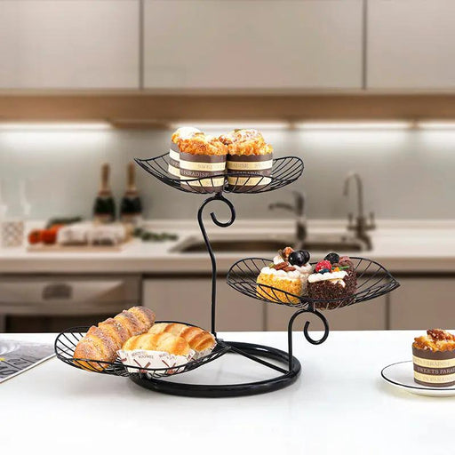 Luxury Multi-Layer Snack & Fruit Stand for Living Room, Kitchen Gold/Black by dealonline.co.nz