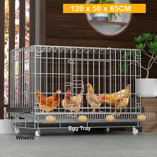 Chicken Coop 120CM Durable Collapsible Metal Cage Egg Tray with Wheels &amp; Cover by dealonline.co.nz