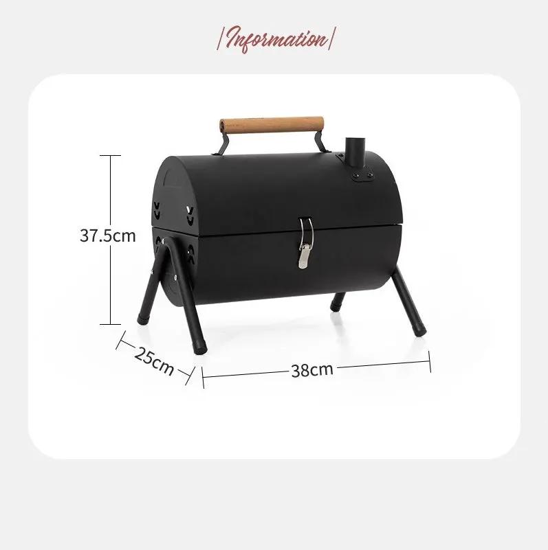 Portable Charcoal Grill Smoke Barbecue Grill Lockable Lid Wooden Handle by dealonline.co.nz