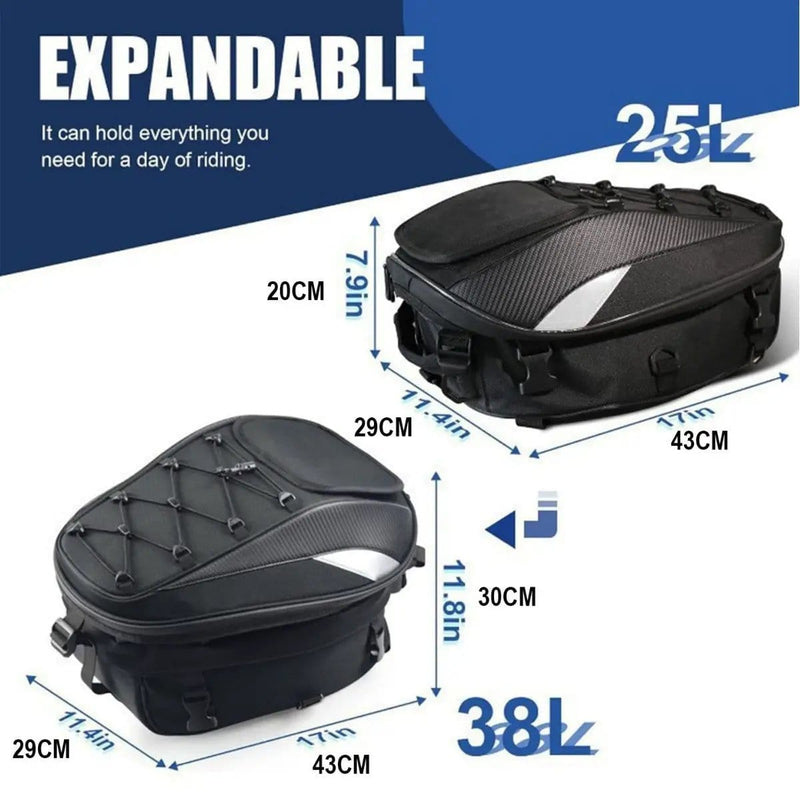 ECOTREK Motorcycle Tail Bags ECOTREK Expandable Waterproof Motorcycle Tail Bag & Backpack 25L–38L BQF1111 ECOTREK Expandable Waterproof Motorcycle Tail Bag & Backpack 25L–38L BQF1111