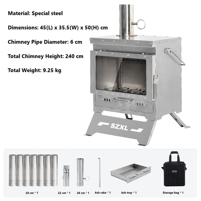 Wood Burning Stove – Outdoor Winter Heating Stove with Fire Viewing Glass SZXL2934 by ECOTREK