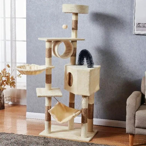 Cat Tree Scratching Post with Mouse 150CM - Beige by dealonline.co.nz