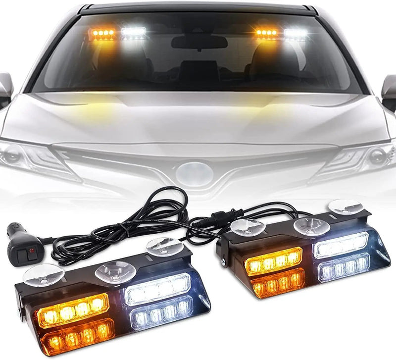12V 2 in 1 Emergency Dash Strobe Lights Interior Windshield Amber White Warning by salelink.co.nz