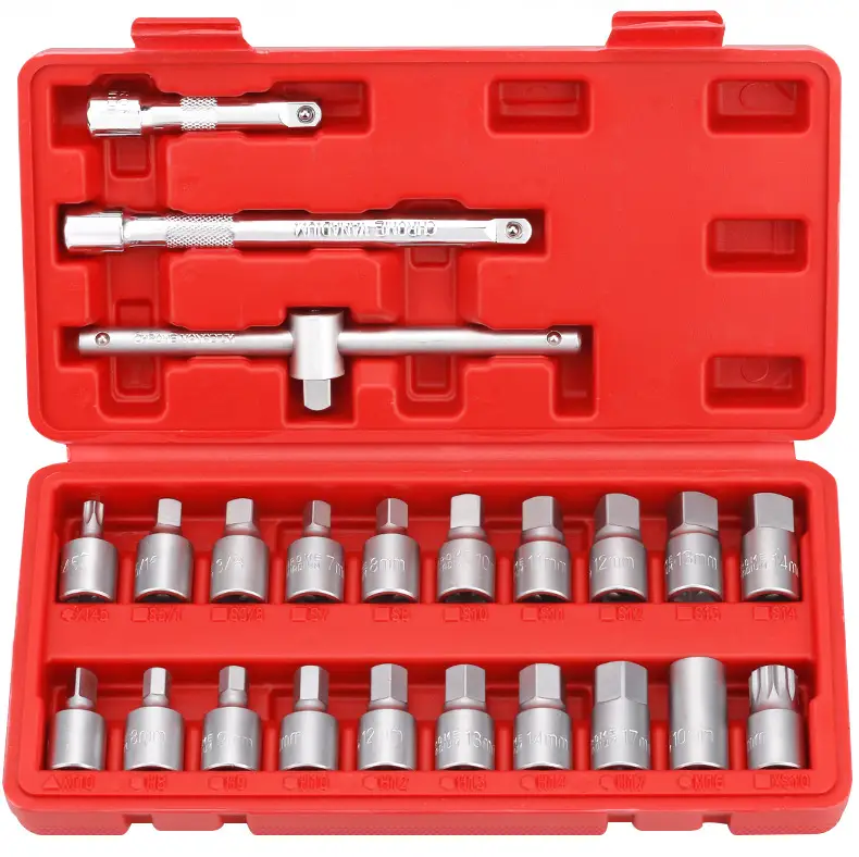 Oil Drain Plug Removal Tool Socket Set 23Pcs Blow Mold Case
