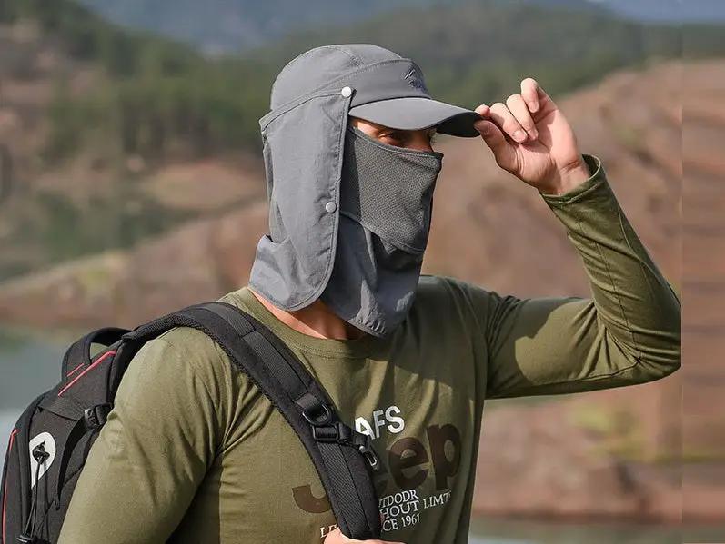 DARK GREY Sun Hat Wide Brim Bucket Hats Outdoor Fishing Hiking Cap UV Protection by dealonline.co.nz