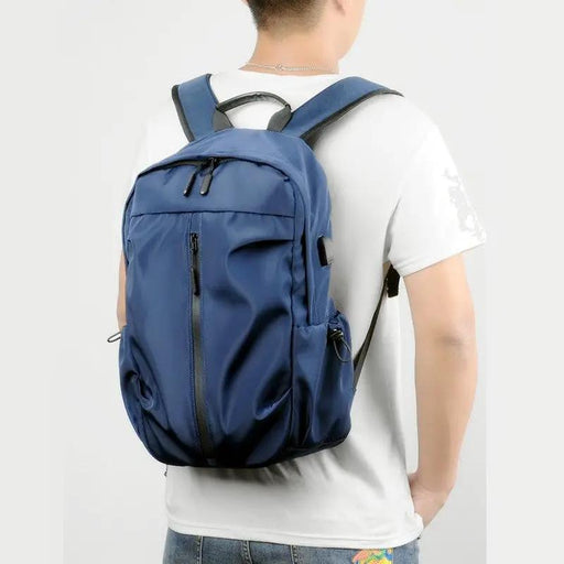 Travel Backpack Computer Bag USB Charging Water Resistant - Blue by dealonline.co.nz