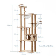 185cm Modern Multi-Level Large Real Solid Wood Cat Tree, Luxury Wooden Cat Tower by dealonline.co.nz