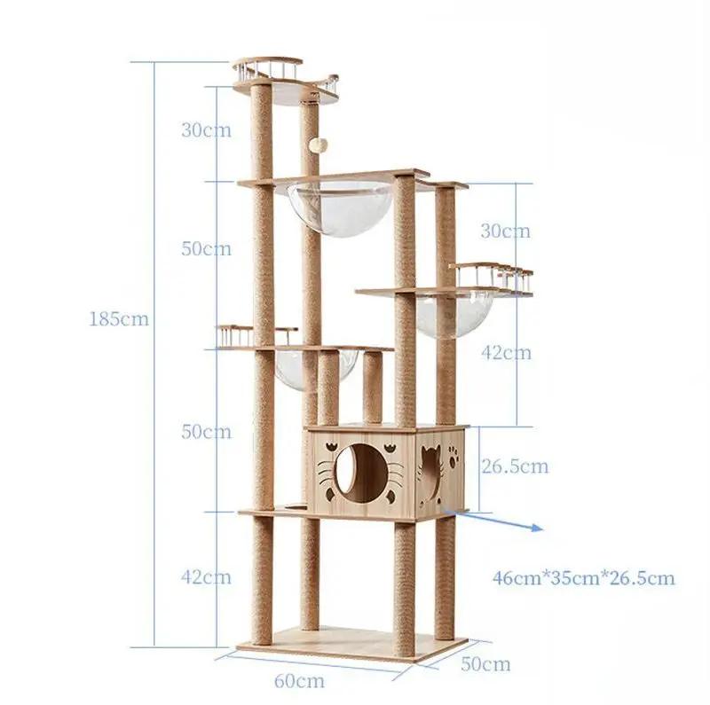 185cm Modern Multi-Level Large Real Solid Wood Cat Tree, Luxury Wooden Cat Tower by dealonline.co.nz