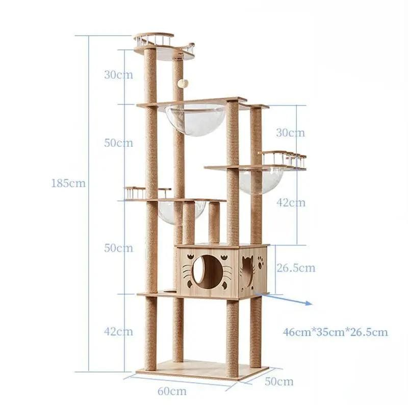 185cm Modern Multi-Level Large Real Solid Wood Cat Tree, Luxury Wooden Cat Tower by dealonline.co.nz